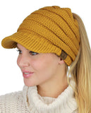 C.C BeanieTail Warm Knit Messy High Bun Ponytail Visor Beanie Cap