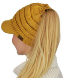 C.C BeanieTail Warm Knit Messy High Bun Ponytail Visor Beanie Cap