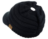 C.C BeanieTail Warm Knit Messy High Bun Ponytail Visor Beanie Cap