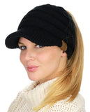 C.C BeanieTail Warm Knit Messy High Bun Ponytail Visor Beanie Cap