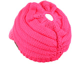 C.C BeanieTail Warm Knit Messy High Bun Ponytail Visor Beanie Cap