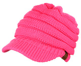 C.C BeanieTail Warm Knit Messy High Bun Ponytail Visor Beanie Cap