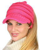 C.C BeanieTail Warm Knit Messy High Bun Ponytail Visor Beanie Cap