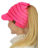 C.C BeanieTail Warm Knit Messy High Bun Ponytail Visor Beanie Cap
