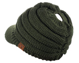 C.C BeanieTail Warm Knit Messy High Bun Ponytail Visor Beanie Cap