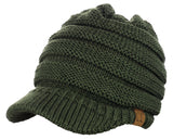 C.C BeanieTail Warm Knit Messy High Bun Ponytail Visor Beanie Cap