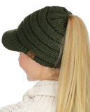 C.C BeanieTail Warm Knit Messy High Bun Ponytail Visor Beanie Cap