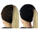 C.C BeanieTail Soft Stretch Cable Knit Messy High Bun Ponytail Beanie Hat - 2 Pack