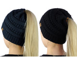C.C BeanieTail Soft Stretch Cable Knit Messy High Bun Ponytail Beanie Hat - 2 Pack