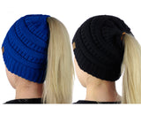 C.C BeanieTail Soft Stretch Cable Knit Messy High Bun Ponytail Beanie Hat - 2 Pack