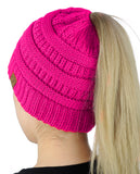 C.C BeanieTail Soft Stretch Cable Knit Messy High Bun Ponytail Beanie Hat