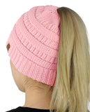 C.C BeanieTail Soft Stretch Cable Knit Messy High Bun Ponytail Beanie Hat