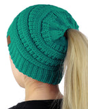 C.C BeanieTail Soft Stretch Cable Knit Messy High Bun Ponytail Beanie Hat