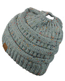 C.C BeanieTail Soft Stretch Cable Knit Messy High Bun Ponytail Beanie Hat