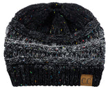 C.C BeanieTail Soft Stretch Cable Knit Messy High Bun Ponytail Beanie Hat, Confetti Ombre Black