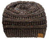 C.C BeanieTail Soft Stretch Cable Knit Messy High Bun Ponytail Beanie Hat, Confetti Ombre Black