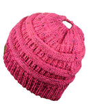 C.C BeanieTail Soft Stretch Cable Knit Messy High Bun Ponytail Beanie Hat, Confetti Ombre Black