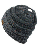 C.C BeanieTail Soft Stretch Cable Knit Messy High Bun Ponytail Beanie Hat, Confetti Ombre Black