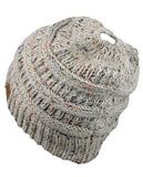 C.C BeanieTail Soft Stretch Cable Knit Messy High Bun Ponytail Beanie Hat, Confetti Ombre Black