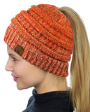 C.C BeanieTail Soft Stretch Cable Knit Messy High Bun Ponytail Beanie Hat, Confetti Ombre Black