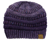 C.C BeanieTail Soft Stretch Cable Knit Messy High Bun Ponytail Beanie Hat, Confetti Ombre Black