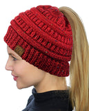 C.C BeanieTail Soft Stretch Cable Knit Messy High Bun Ponytail Beanie Hat, Confetti Ombre Black