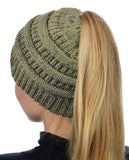 C.C BeanieTail Soft Stretch Cable Knit Messy High Bun Ponytail Beanie Hat, Confetti Ombre Black