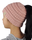 C.C BeanieTail Kids' Children's Soft Cable Knit Messy High Bun Ponytail Beanie Hat
