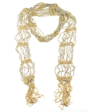 NYFASHION101® Silver-Tone Beaded Skinny Fishnet Shawl Scarf Waist Belt