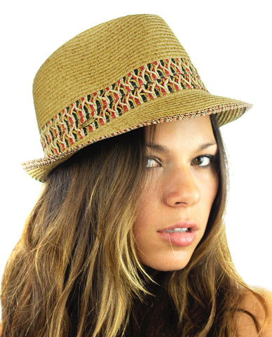 NYFASHION101 Multicolored Weaved Band and Trim Stingy Trilby Fedora Hat