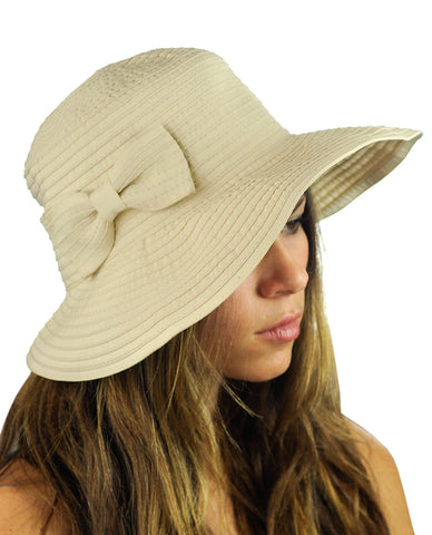 NYFASHION101 Women's Bow Accent Crushable Packable Up Brim Beach Sun Hat