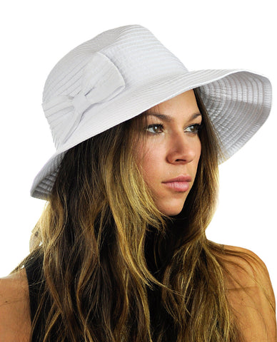 NYFASHION101 Women's Bow Accent Crushable Packable Up Brim Beach Sun Hat