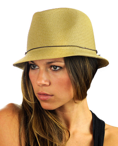 NYFASHION101 Spring Summer Gold-Tone Bar Slim Band Stingy Trilby Fedora Hat