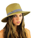 NYFASHION101 Striped Ribbon Band Teardrop Dent Panama Fedora Sun Hat