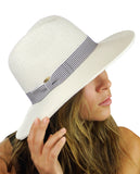 NYFASHION101 Striped Ribbon Band Teardrop Dent Panama Fedora Sun Hat
