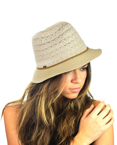 NYFASHION101 Braided Trim Spring Summer Cotton Lace Vented Fedora Hat