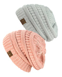Unisex Two Tone Warm Cable Knit Thick Beanie Cap, 2 Pack