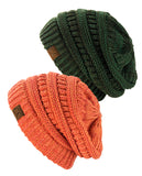 Unisex Two Tone Warm Cable Knit Thick Beanie Cap, 2 Pack