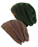 Unisex Two Tone Warm Cable Knit Thick Beanie Cap, 2 Pack