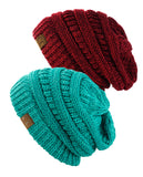 Unisex Two Tone Warm Cable Knit Thick Beanie Cap, 2 Pack