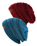 Unisex Two Tone Warm Cable Knit Thick Beanie Cap, 2 Pack
