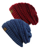 Unisex Two Tone Warm Cable Knit Thick Beanie Cap, 2 Pack