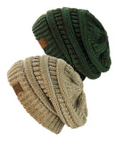 Unisex Two Tone Warm Cable Knit Thick Beanie Cap, 2 Pack
