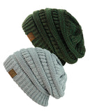 Unisex Two Tone Warm Cable Knit Thick Beanie Cap, 2 Pack