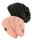 Unisex Two Tone Warm Cable Knit Thick Beanie Cap, 2 Pack