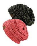 Unisex Two Tone Warm Cable Knit Thick Beanie Cap, 2 Pack