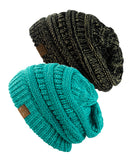Unisex Two Tone Warm Cable Knit Thick Beanie Cap, 2 Pack