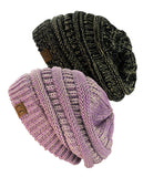 Unisex Two Tone Warm Cable Knit Thick Beanie Cap, 2 Pack