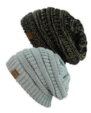 Unisex Two Tone Warm Cable Knit Thick Beanie Cap, 2 Pack