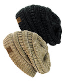 Unisex Two Tone Warm Cable Knit Thick Beanie Cap, 2 Pack